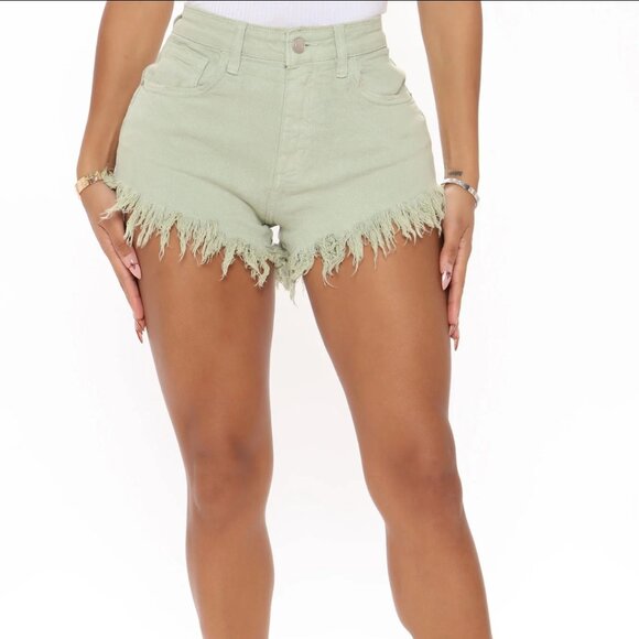Sage Frayed Denim Shorts - Only Good Energy | Fashion Nova - Picture 1 of 4